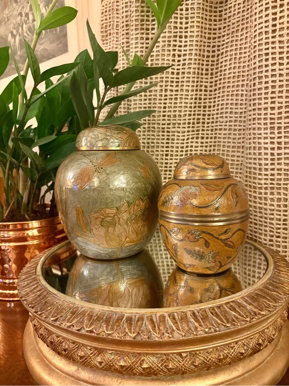 Pair of Vintage Hand-Painted Cloisonné Ginger Jars